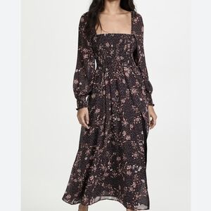 o.p.t. Classic Smocked Maxi Dress NWT size XS long sleeves and leg slit